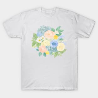 Pastel Blue Florals Watercolor Painting T-Shirt